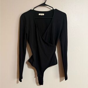 Madewell Wrap Thong Black Long Sleeve Bodysuit Size Medium